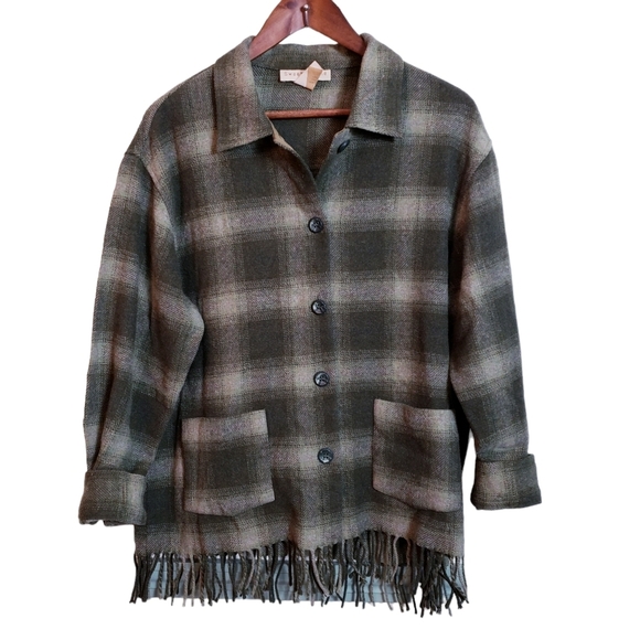 Sweet Jessie Vintage Tartan Fringe Shacket Jacket Wool Blend Medium Kelly Green - Picture 7 of 14